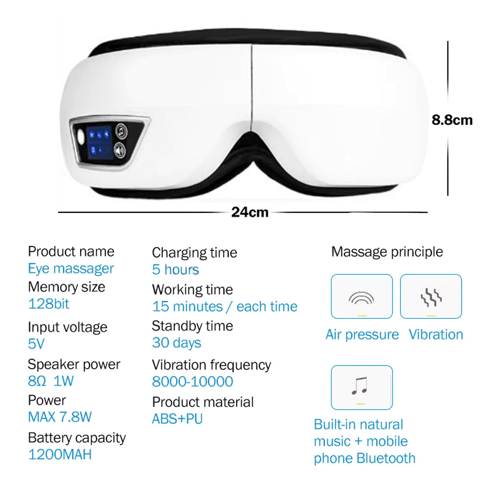 4D Smart Eye Massager - Bluetooth Music, Air Compression & Heat Therapy for Eye Relief